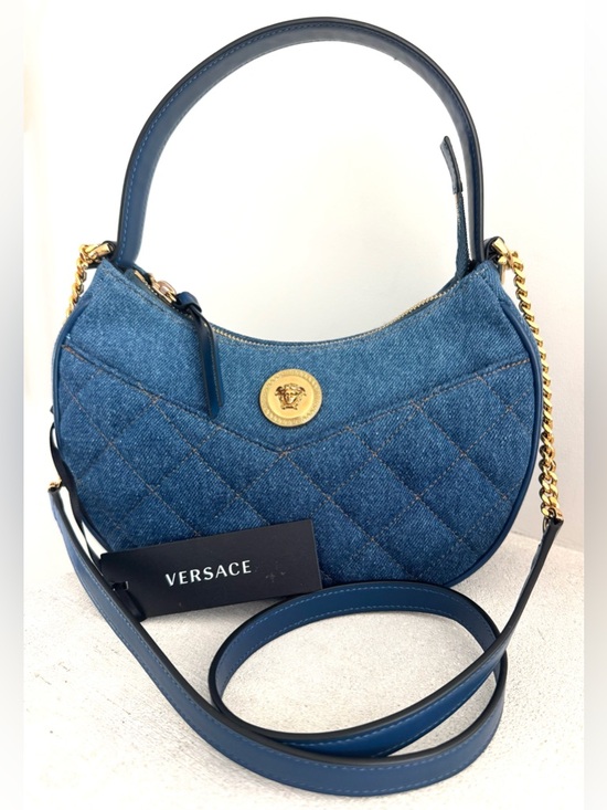 Versace Handbags - VERSACE NWT Denim Medusa Quilted 2-Way Shoulder Crossbody Bag Blue Gold